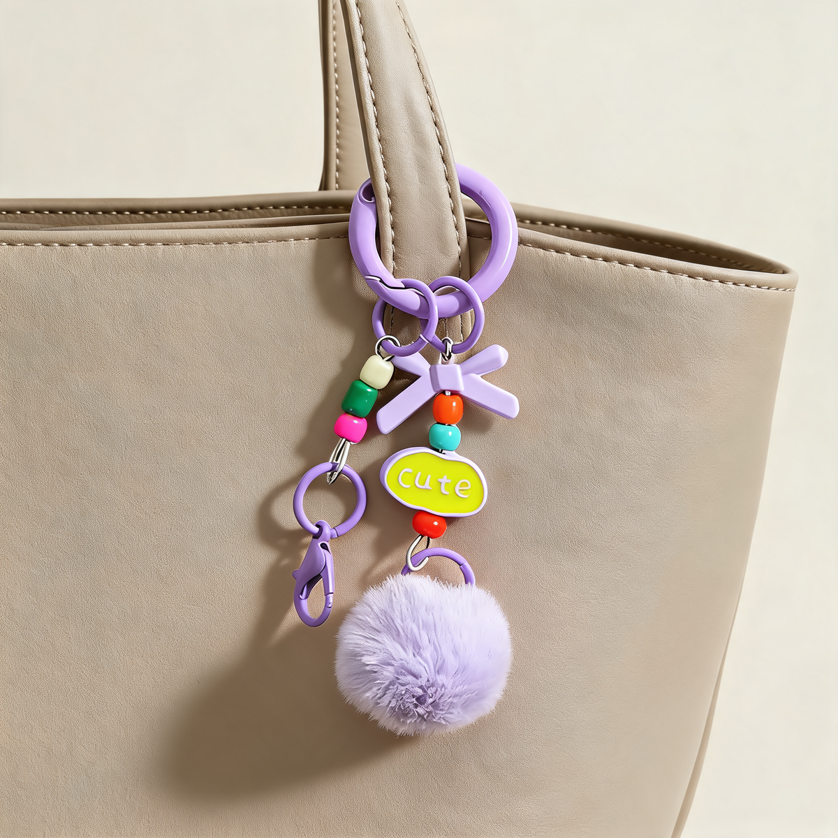Pom Pom Bead Chain Bag Charm — lifestyle styling | Mak&Malva gallery 1-3