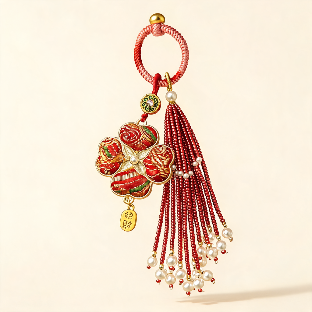 Brocade Clover Tassel Bag Charm — front product view | Mak&Malva gallery 1-3
