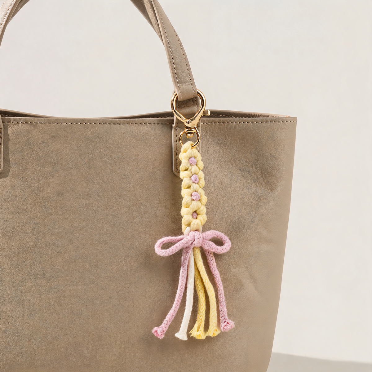 Cotton Knot And Flower Bag Charm — lifestyle styling | Mak&Malva gallery 1-3