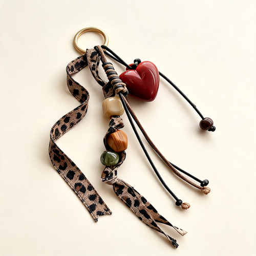 Autumn Heart And Cord Bag Charm — front product view | Mak&Malva gallery 1-3