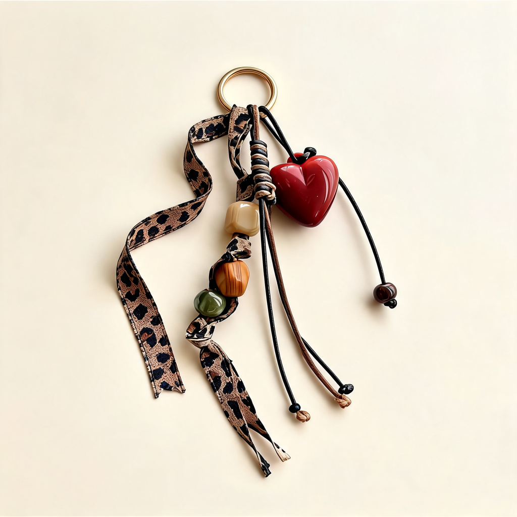 Autumn Heart And Cord Bag Charm — three-quarter product view | Mak&Malva gallery 1-3
