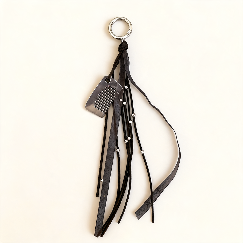 Long Fringe And Comb Bag Charm — front product view | Mak&Malva gallery 1-3