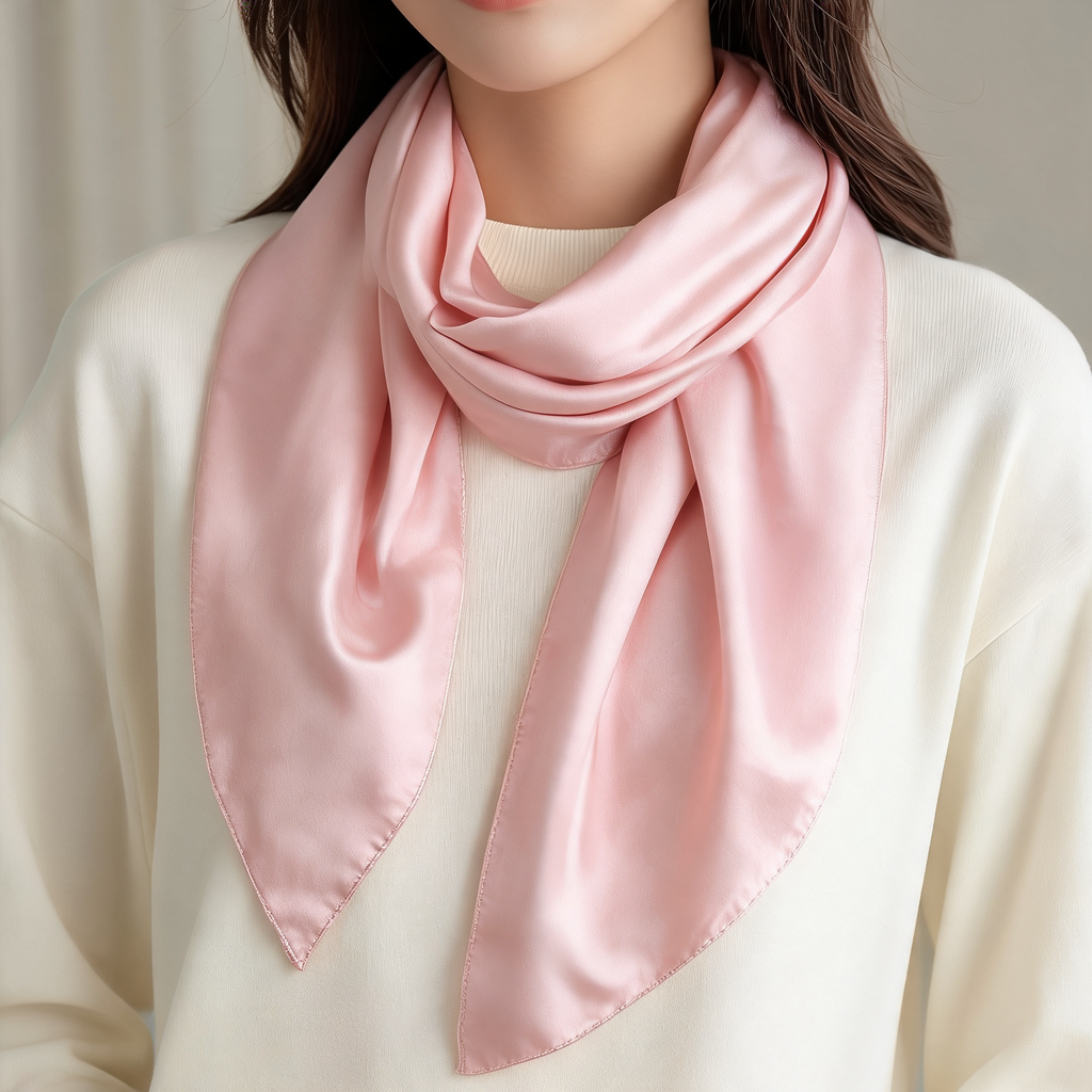 Everyday Satin Square Scarf 70 — lifestyle styling | Mak&Malva gallery 1-3