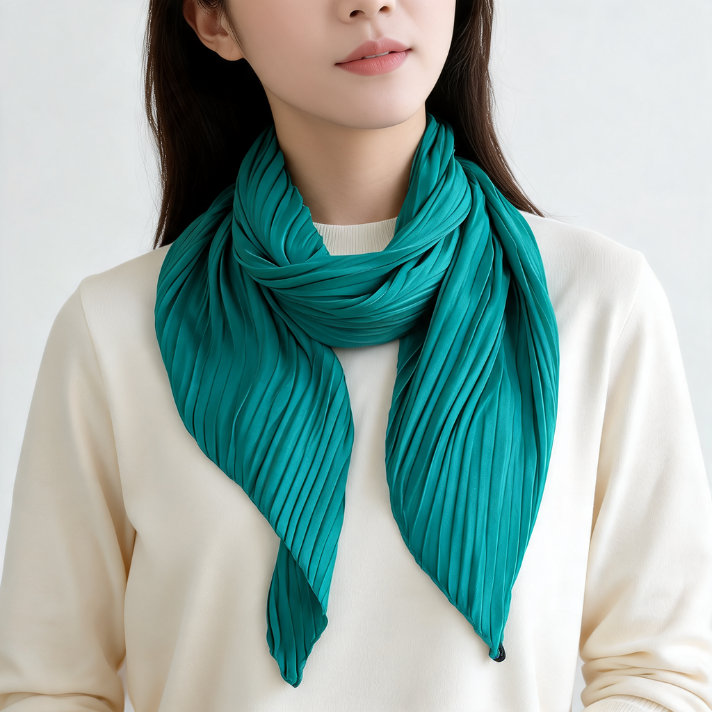 Pleated Square Scarf 70 — lifestyle styling | Mak&Malva gallery 1-3