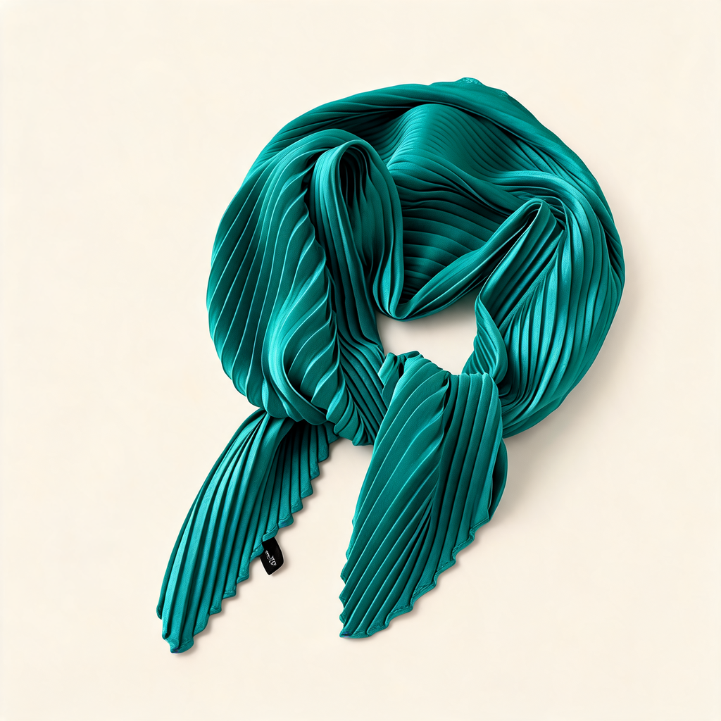 Pleated Square Scarf 70 — three-quarter product view | Mak&Malva gallery 1-3