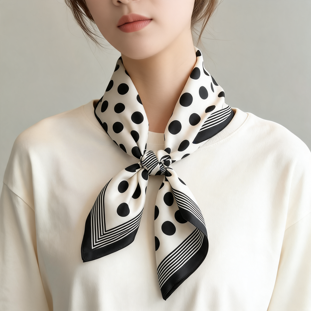 Monochrome Dot Square Scarf — lifestyle styling | Mak&Malva gallery 1-3