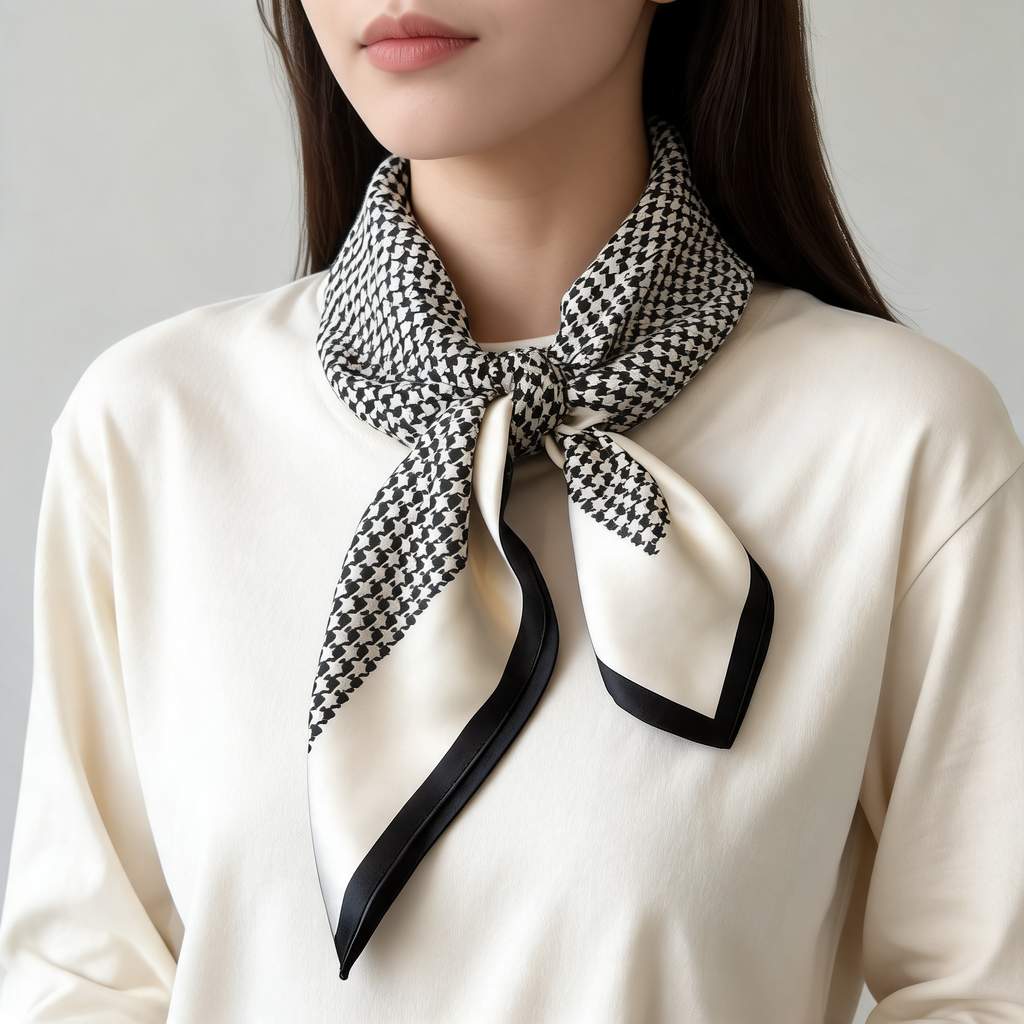 Houndstooth Square Scarf — lifestyle styling | Mak&Malva gallery 1-3