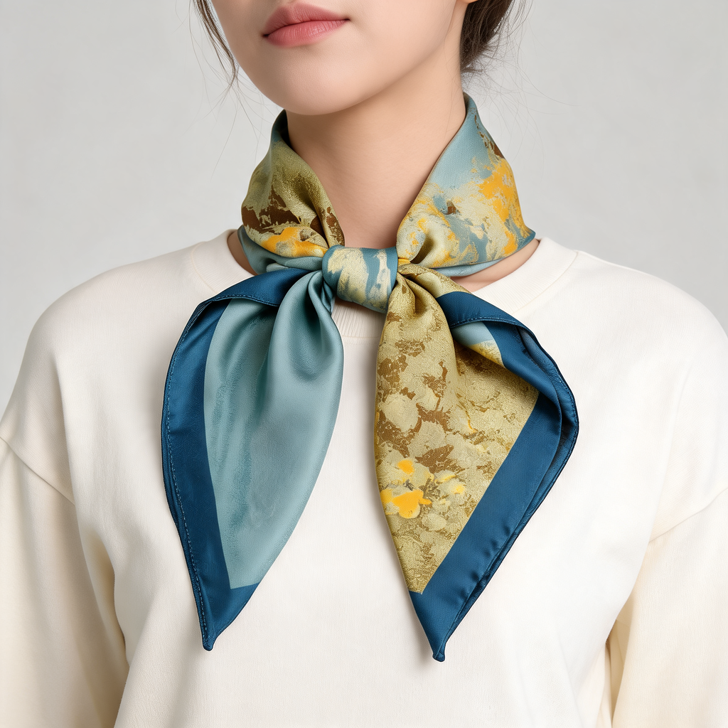 Painterly Botanical Square Scarf — lifestyle styling | Mak&Malva gallery 1-3