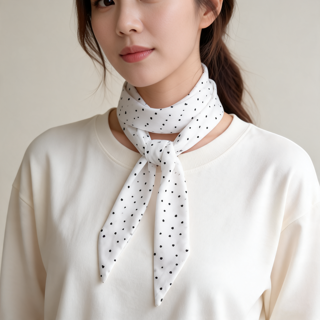 Polka Dot Ribbon Scarf — lifestyle styling | Mak&Malva gallery 1-3