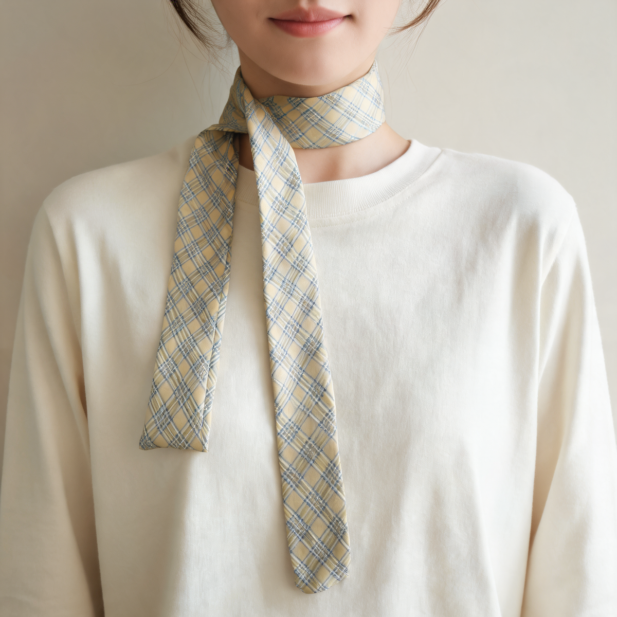 Check Ribbon Scarf — lifestyle styling | Mak&Malva gallery 1-3