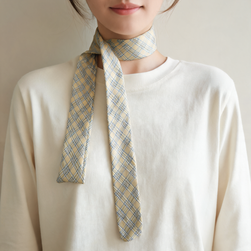 Check Ribbon Scarf — lifestyle styling | Mak&Malva gallery 1-3