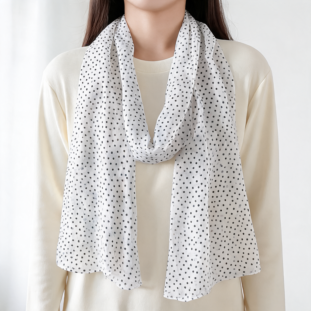 Long Polka Dot Scarf — lifestyle styling | Mak&Malva gallery 1-3