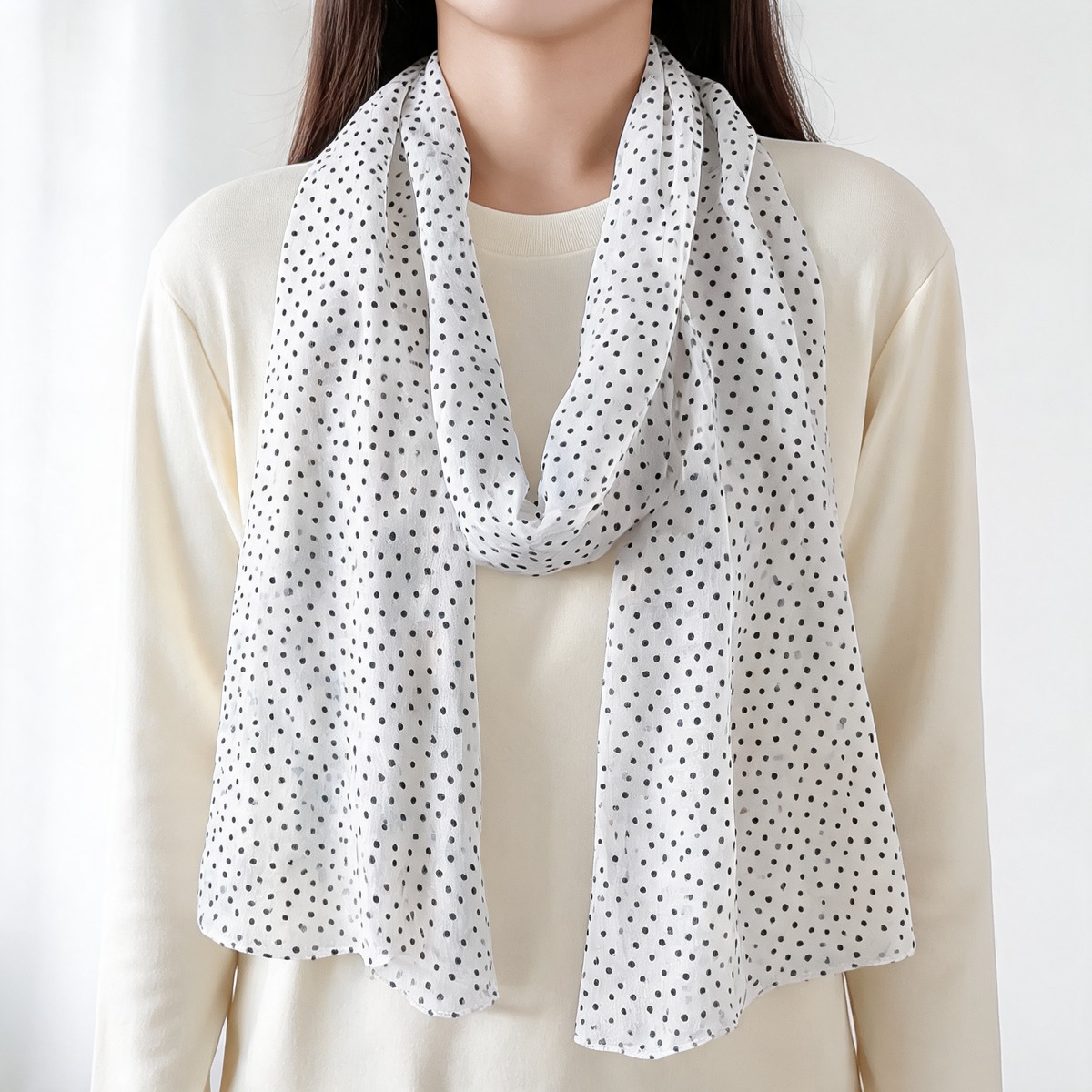 Long Polka Dot Scarf — lifestyle styling | Mak&Malva gallery 1-3