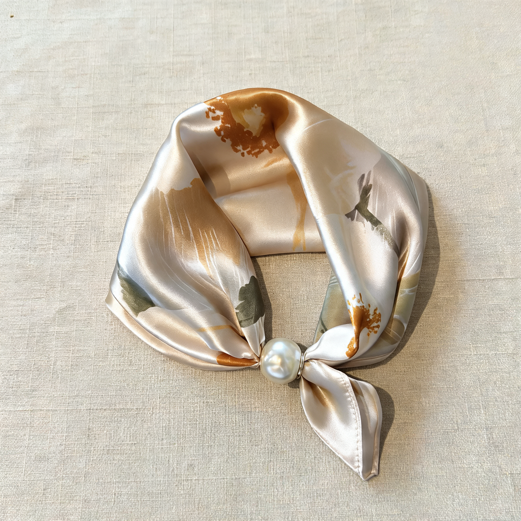 Floral Magnetic Clasp Scarf — three-quarter product view | Mak&Malva gallery 1-3