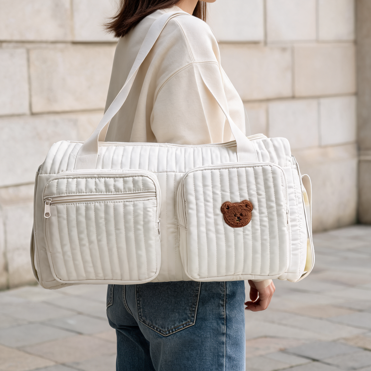 Teddy Cloud Quilted Carryall — lifestyle styling | Mak&Malva gallery 1-3