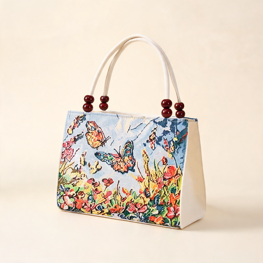 Butterfly Meadow Embroidered Tote — three-quarter product view | Mak&Malva gallery 1-3