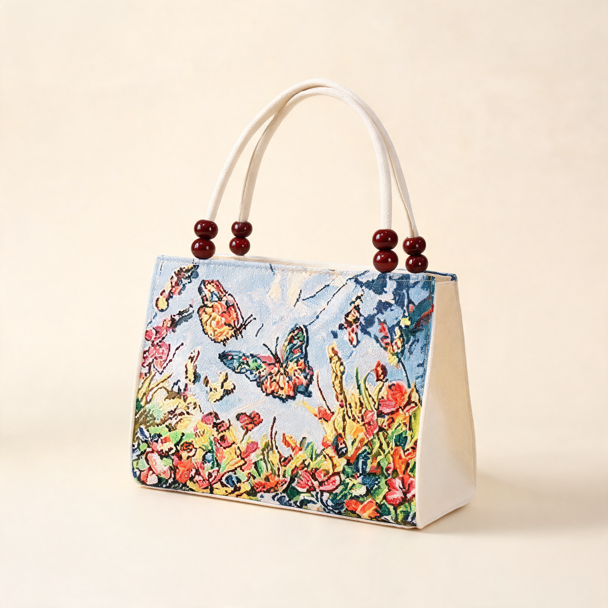 Butterfly Meadow Embroidered Tote — three-quarter product view | Mak&Malva gallery 1-3
