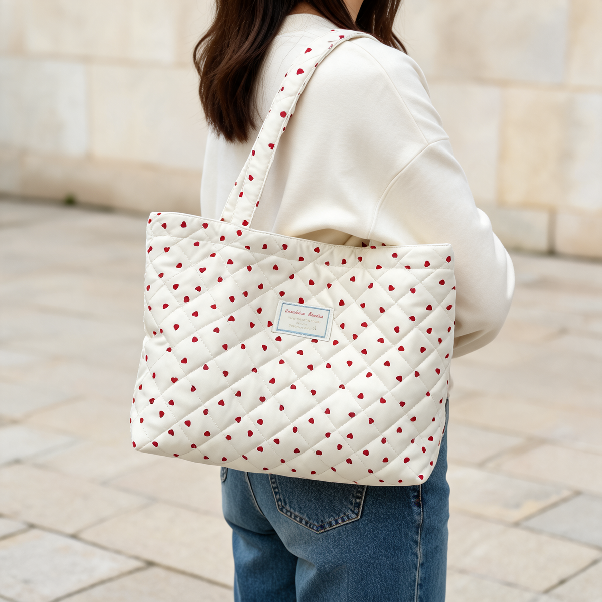 Sweetheart Pastel Quilted Tote — lifestyle styling | Mak&Malva gallery 1-3
