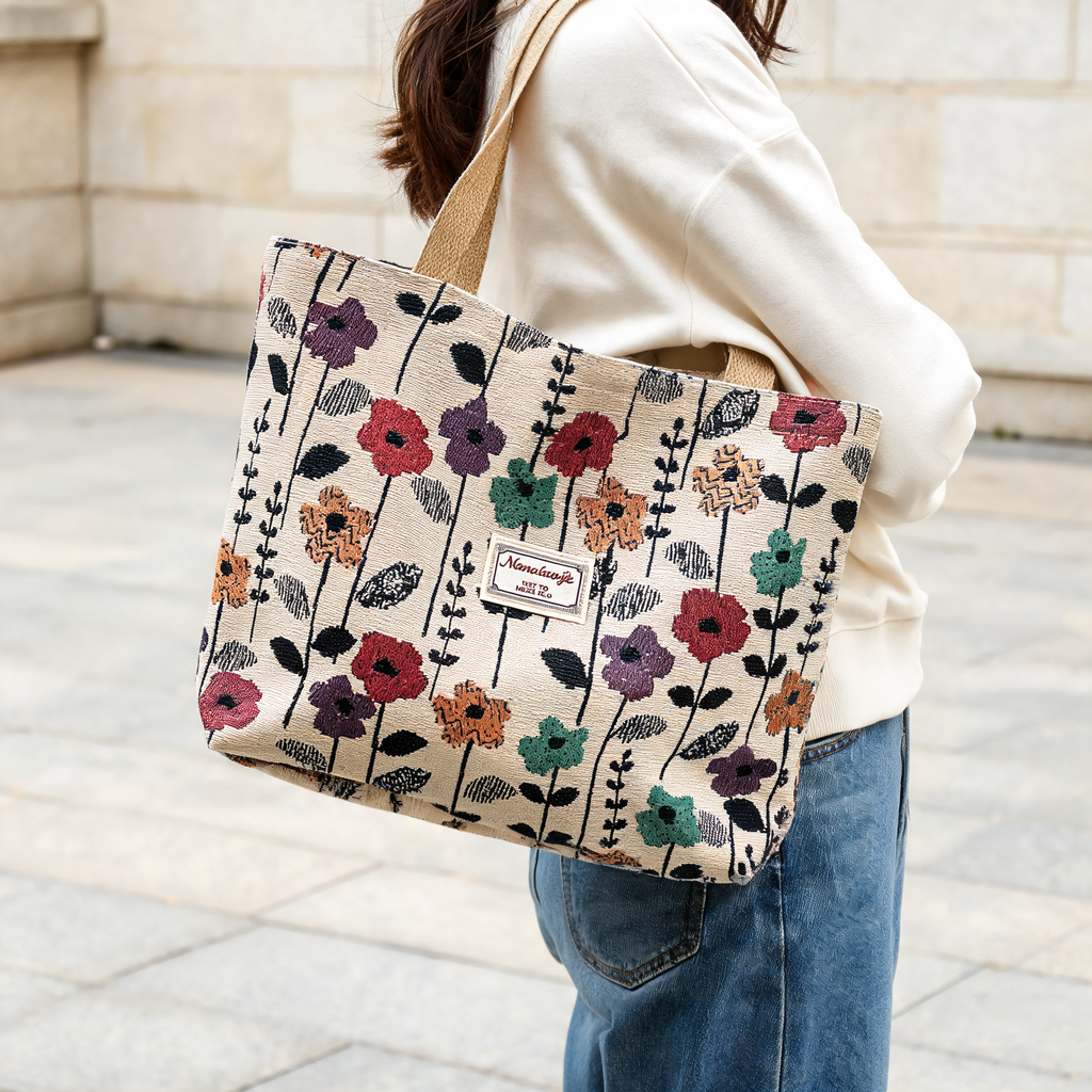 Wildflower Canvas Tote — lifestyle styling | Mak&Malva gallery 1-3