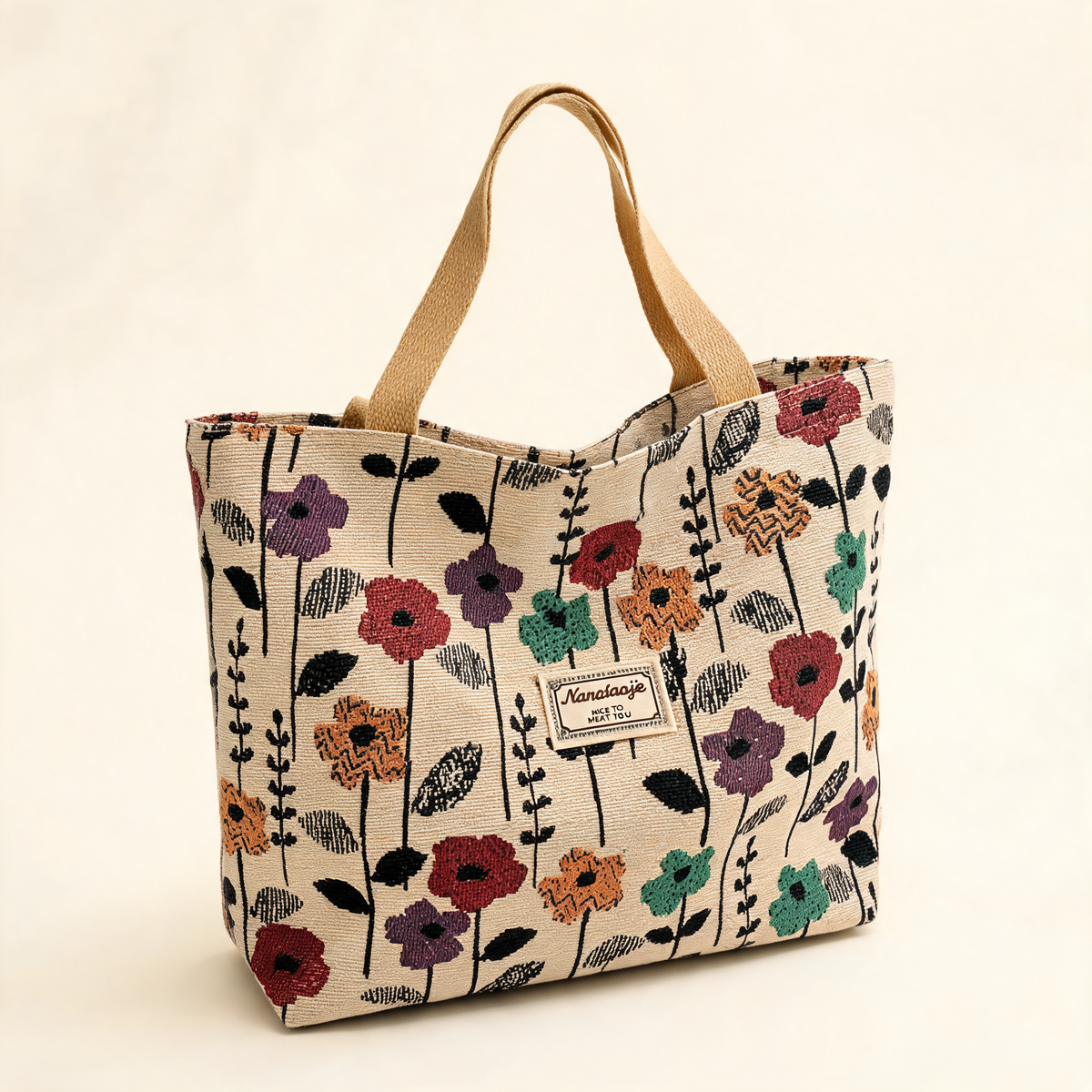 Wildflower Canvas Tote — three-quarter product view | Mak&Malva gallery 1-3