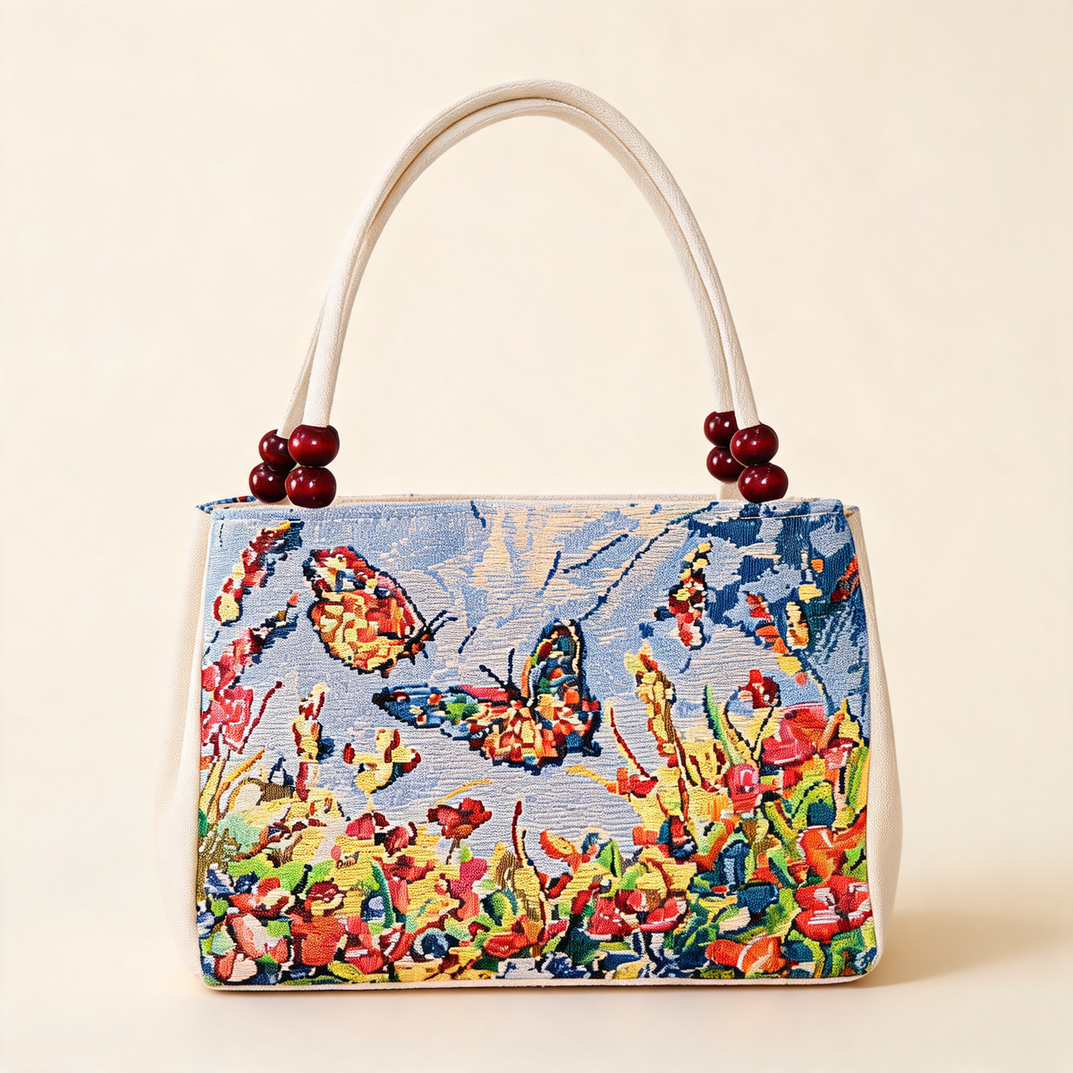 Butterfly Garden Embroidered Tote — front product view | Mak&Malva gallery 1-3