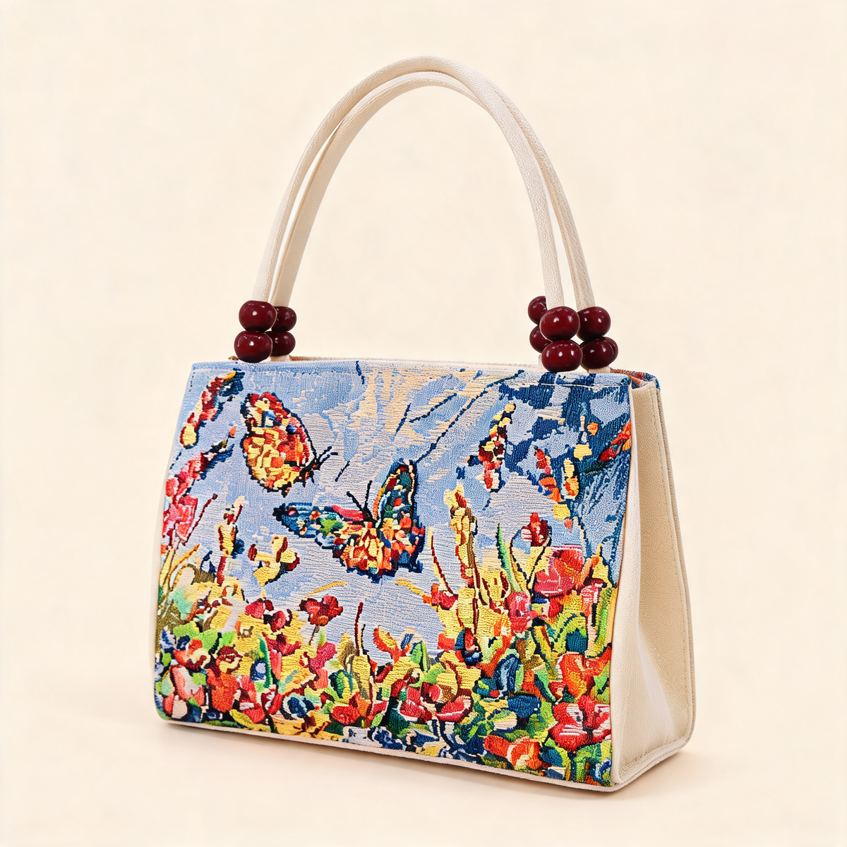Butterfly Garden Embroidered Tote — three-quarter product view | Mak&Malva gallery 1-3