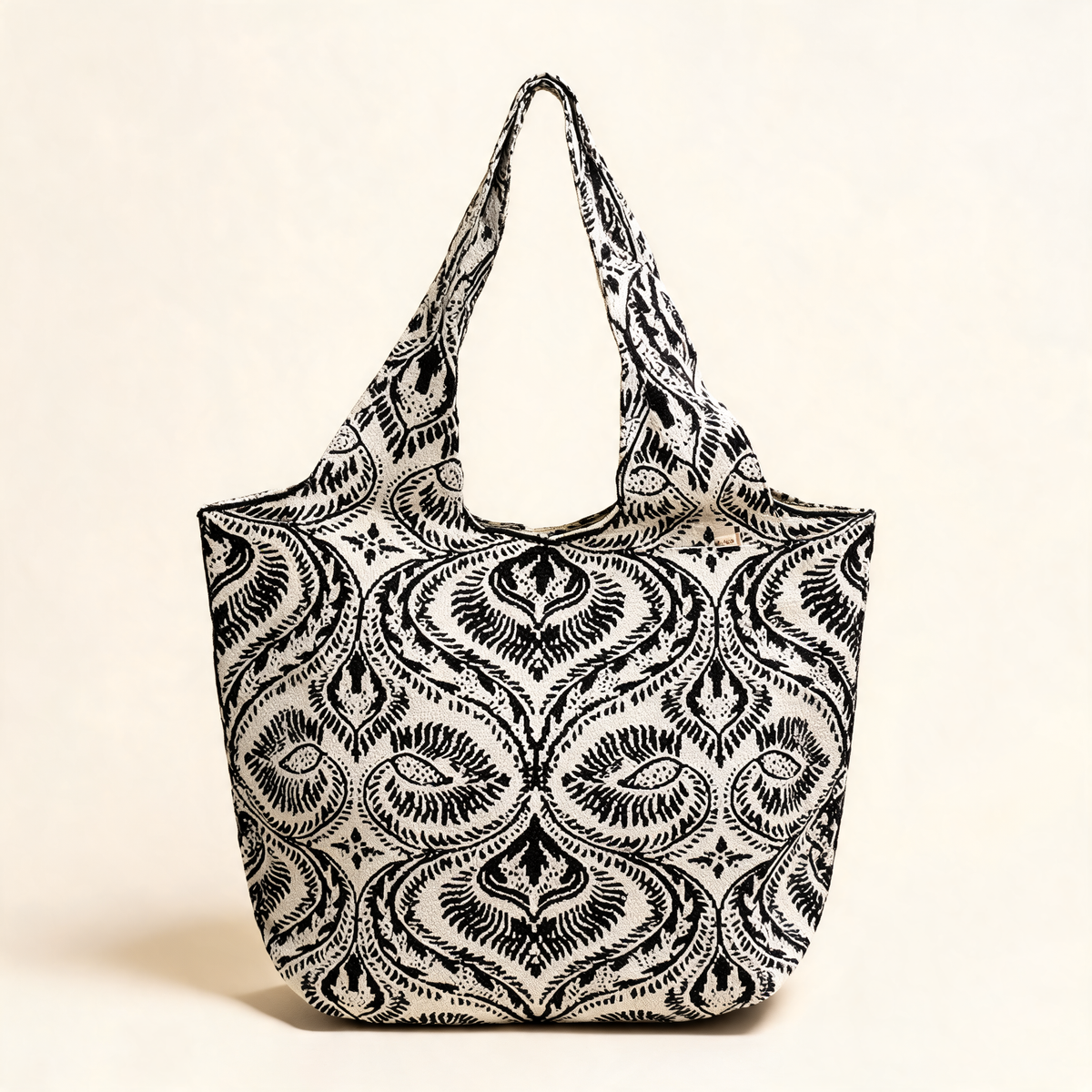 Monochrome Ikat Shoulder Tote — front product view | Mak&Malva gallery 1-3
