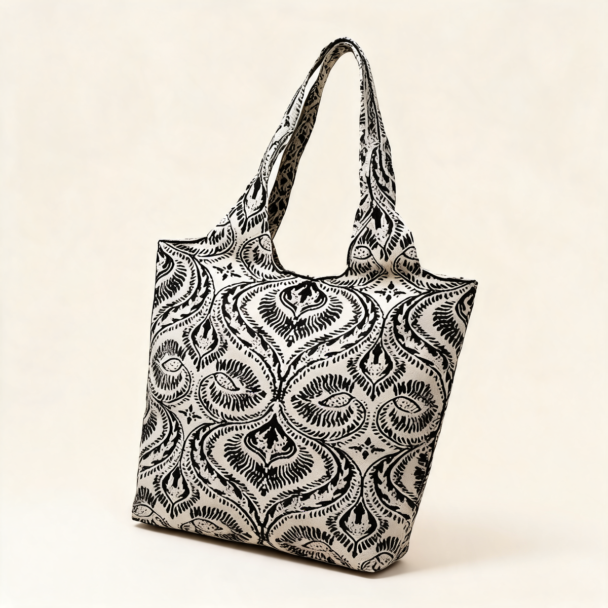 Monochrome Ikat Shoulder Tote — three-quarter product view | Mak&Malva gallery 1-3