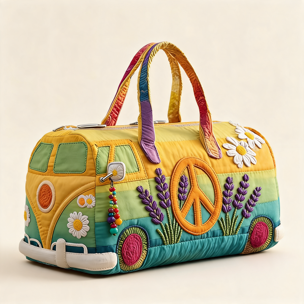 Flower Power Bus Print Carryall — front product view | Mak&Malva gallery 1-3
