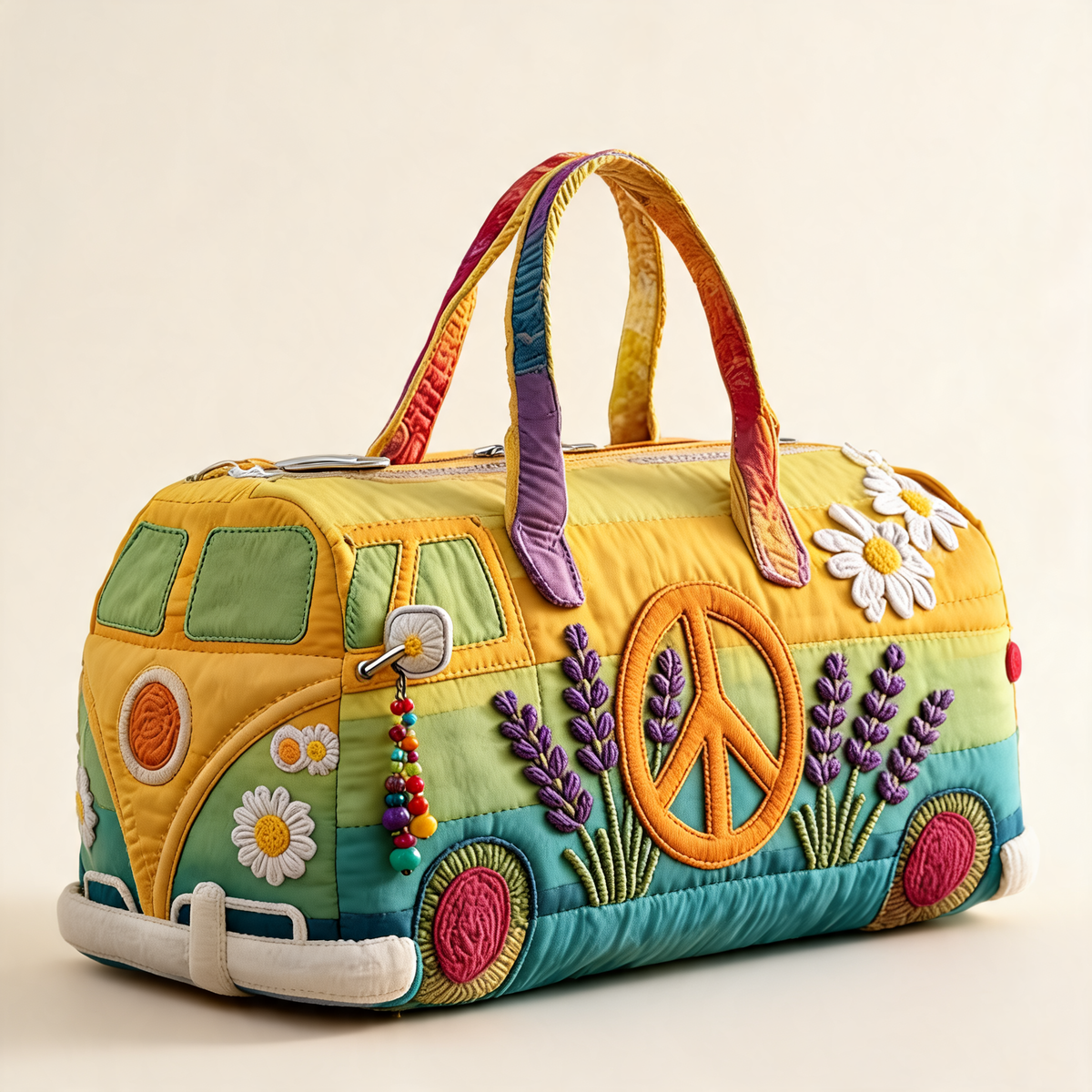 Flower Power Bus Print Carryall — three-quarter product view | Mak&Malva gallery 1-3