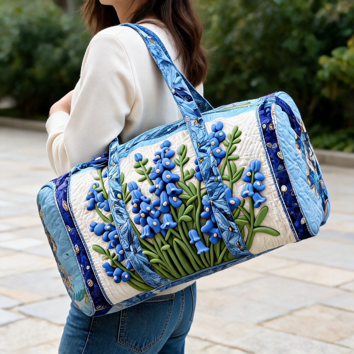Bluebell Garden Print Carryall — lifestyle styling | Mak&Malva gallery 1-3