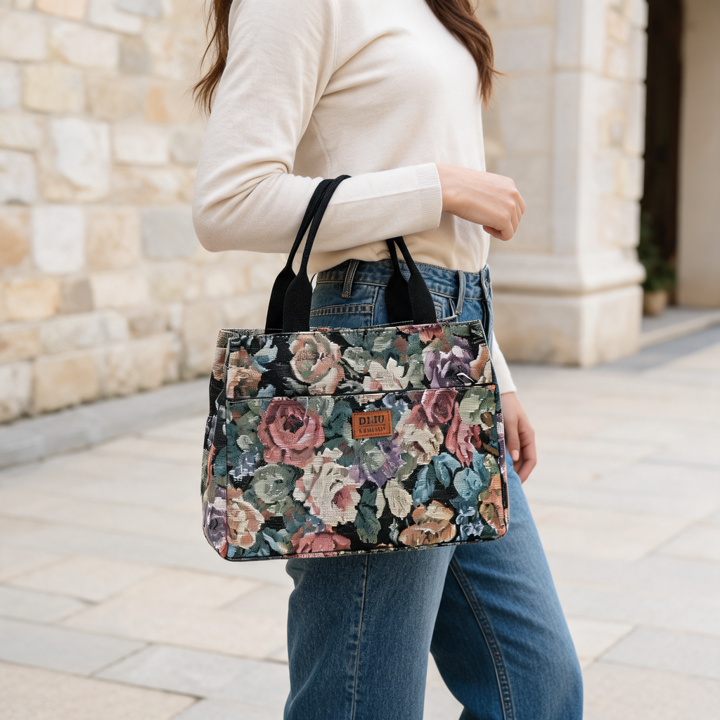 Painterly Rose Mini Tote — lifestyle styling | Mak&Malva gallery 1-3