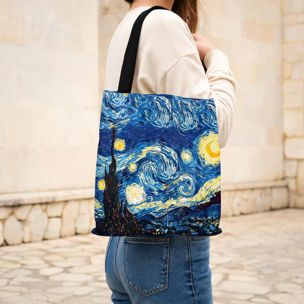 Starry Night Art Print Tote — lifestyle styling | Mak&Malva gallery 1-3