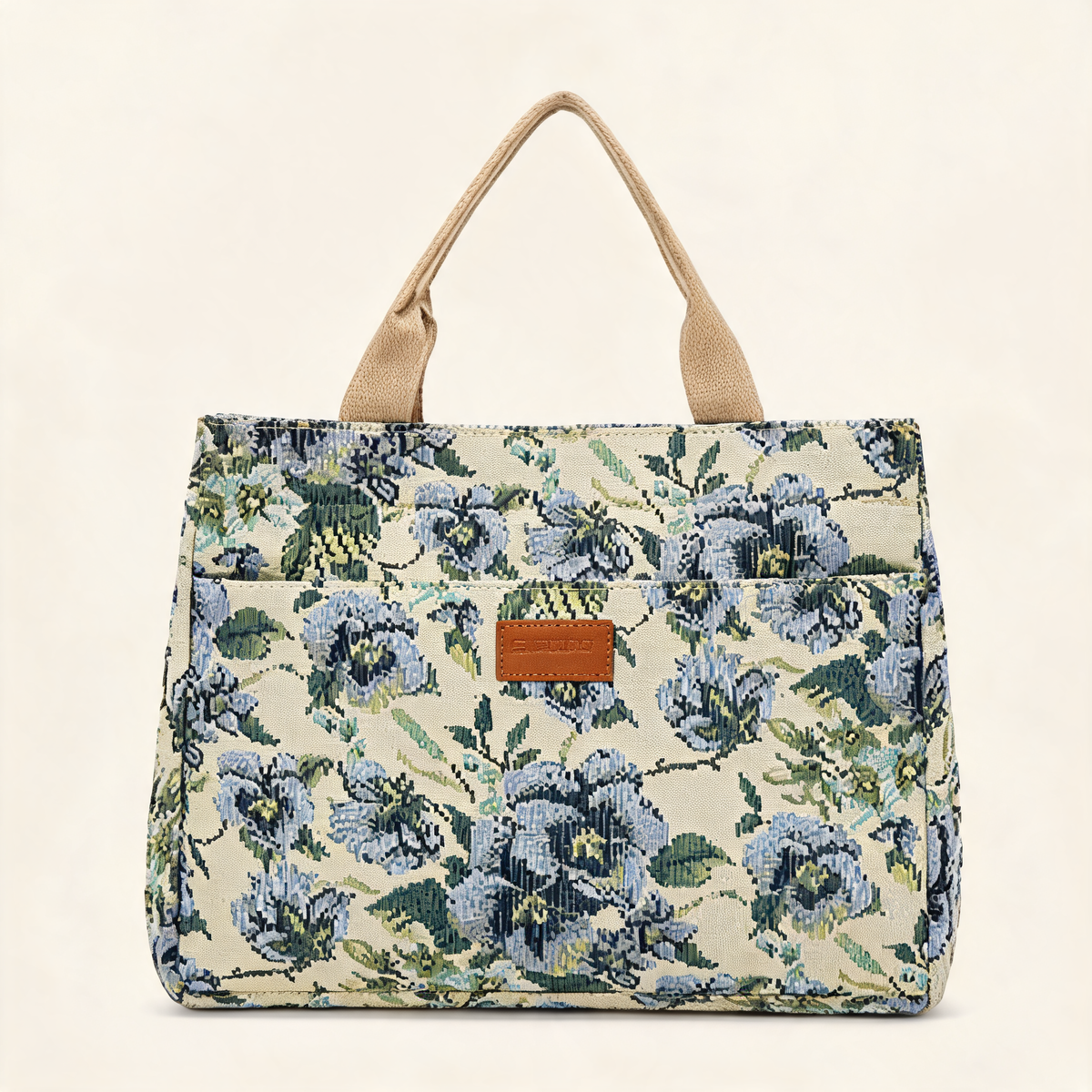 Blue Blossom Canvas Tote — front product view | Mak&Malva gallery 1-3