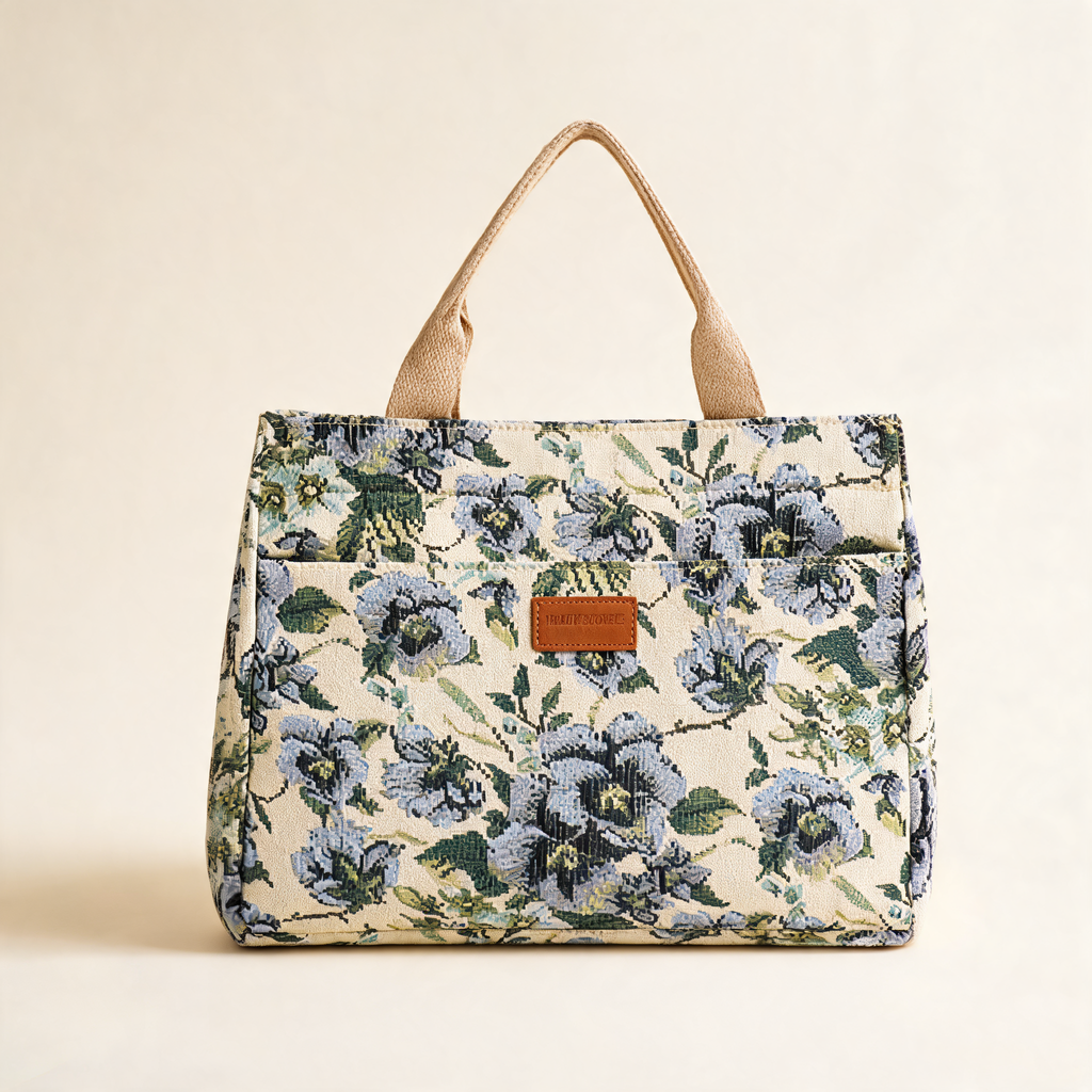 Blue Blossom Canvas Tote — three-quarter product view | Mak&Malva gallery 1-3