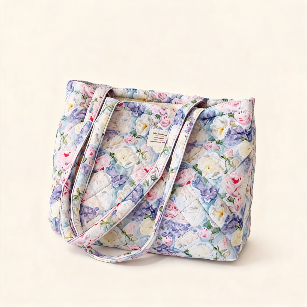 Petite Fleur Quilted Tote — three-quarter product view | Mak&Malva gallery 1-3
