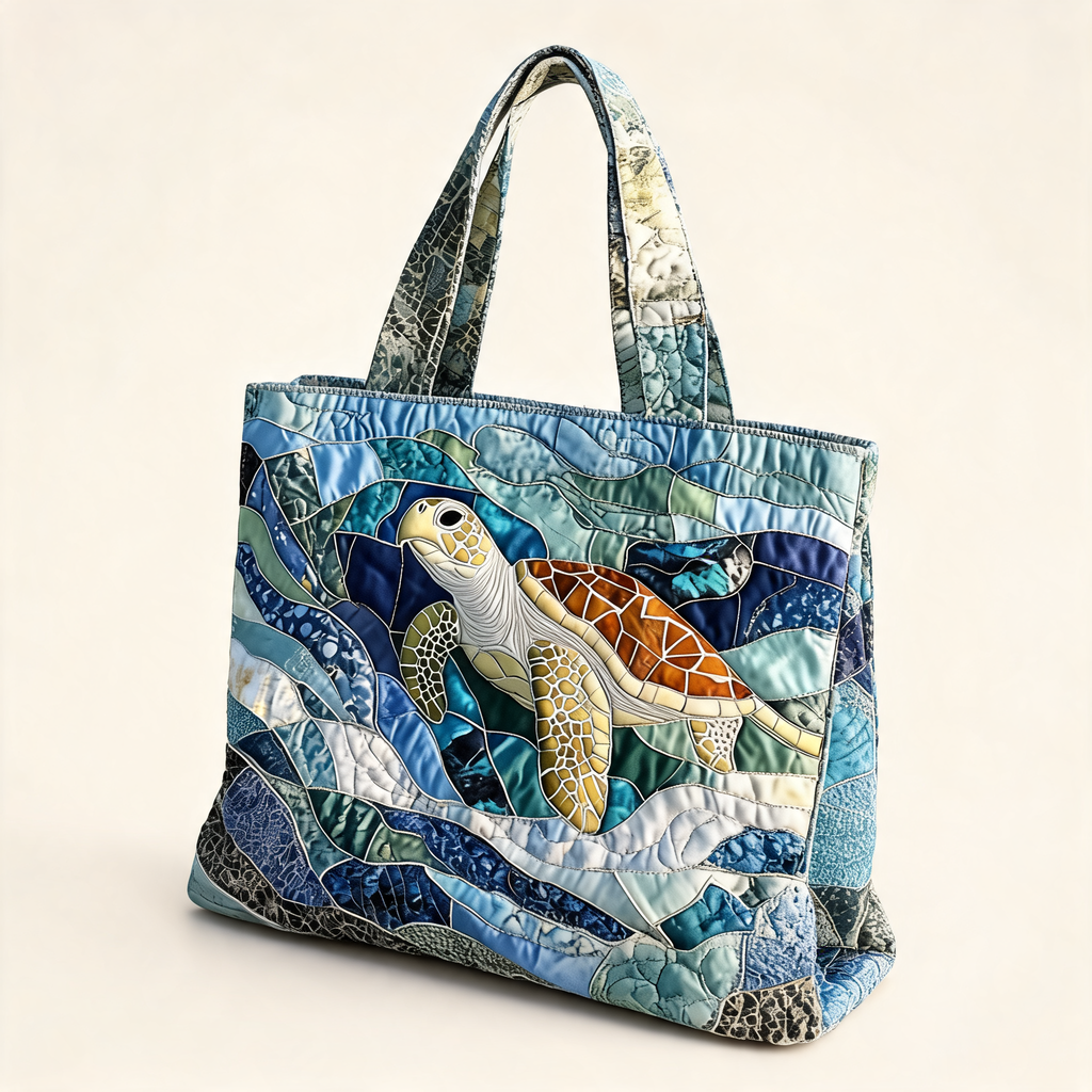 Ocean Turtle Print Tote — three-quarter product view | Mak&Malva gallery 1-3