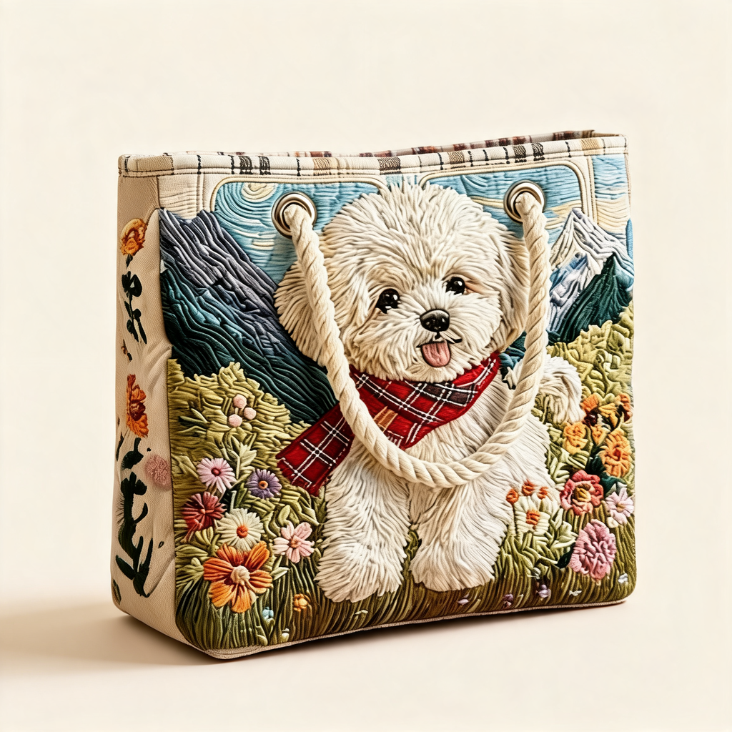 Garden Puppy Print Tote — front product view | Mak&Malva gallery 1-3