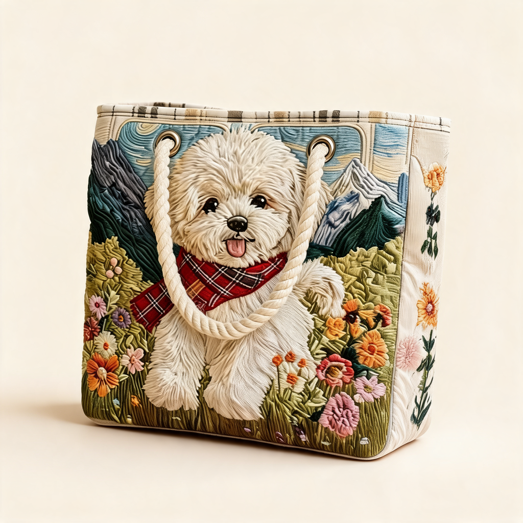 Garden Puppy Print Tote — three-quarter product view | Mak&Malva gallery 1-3