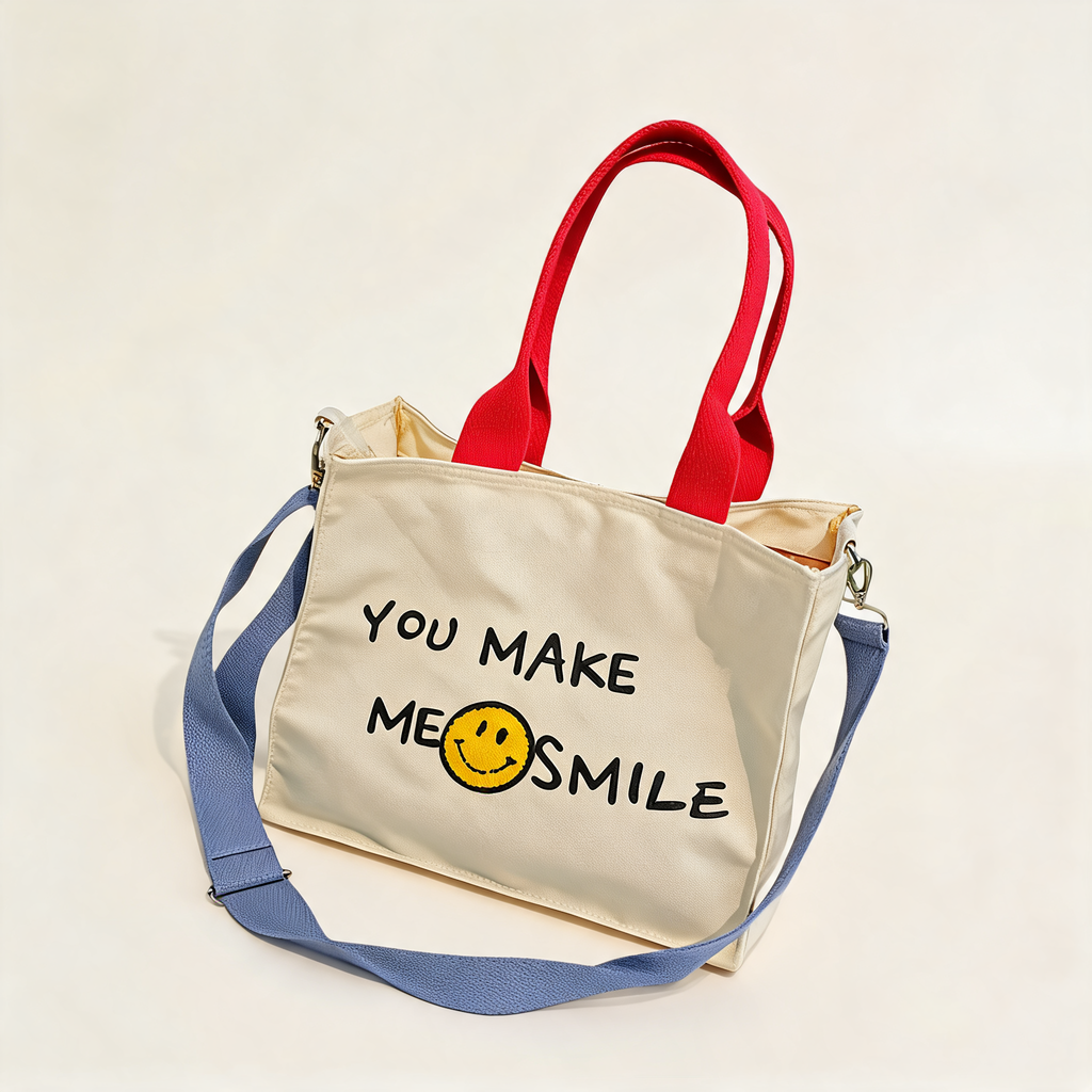You Make Me Smile Canvas Tote — three-quarter product view | Mak&Malva gallery 1-3