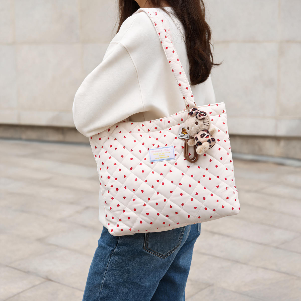 Pink Hearts Quilted Tote — lifestyle styling | Mak&Malva gallery 1-3