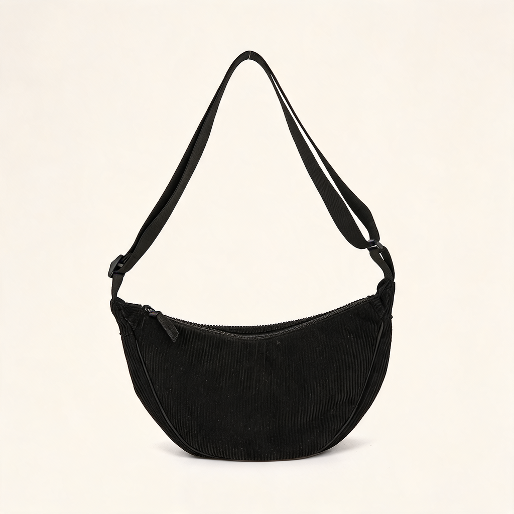 Corduroy Crescent Crossbody — three-quarter product view | Mak&Malva gallery 1-3