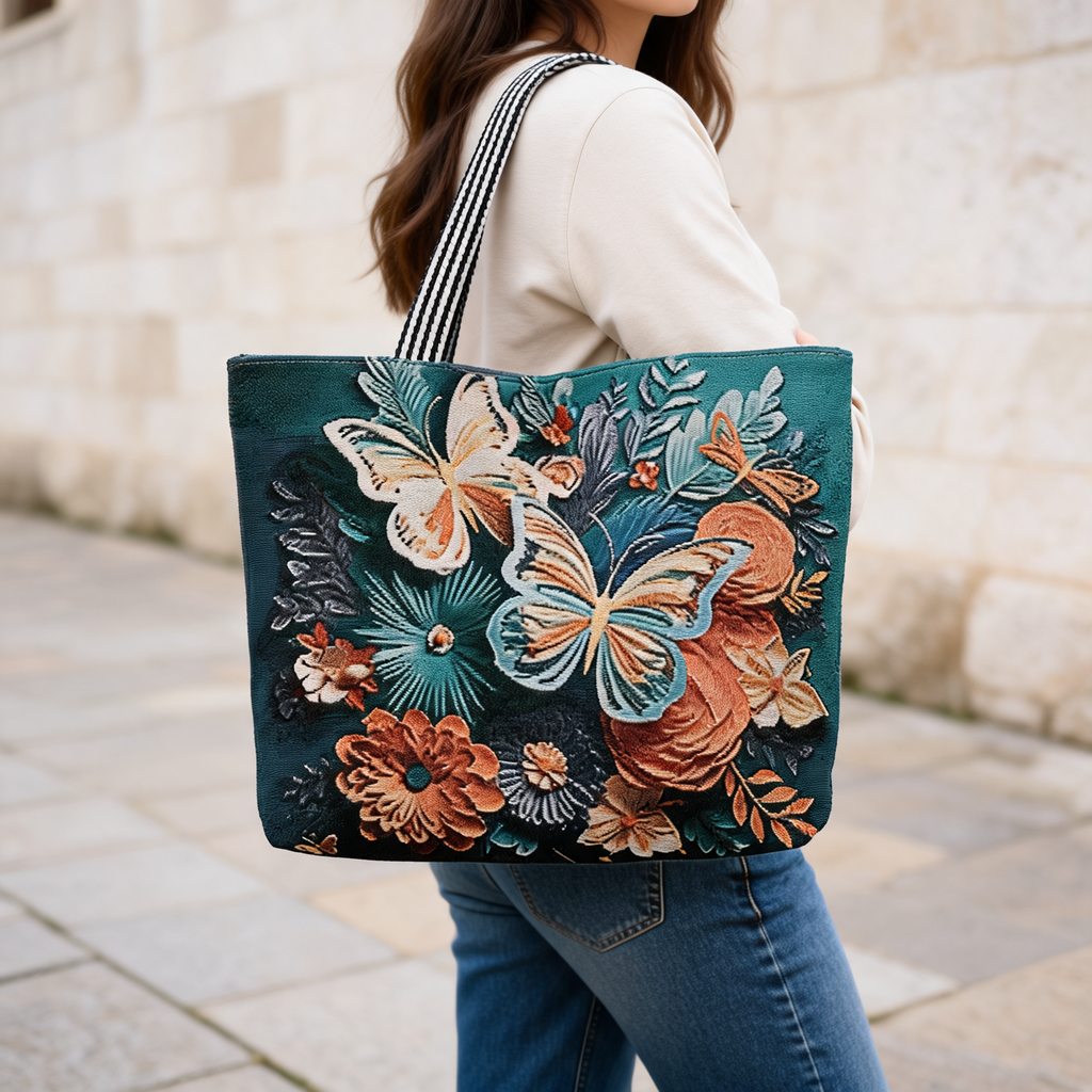 Botanical Tapestry Tote — lifestyle styling | Mak&Malva gallery 1-3