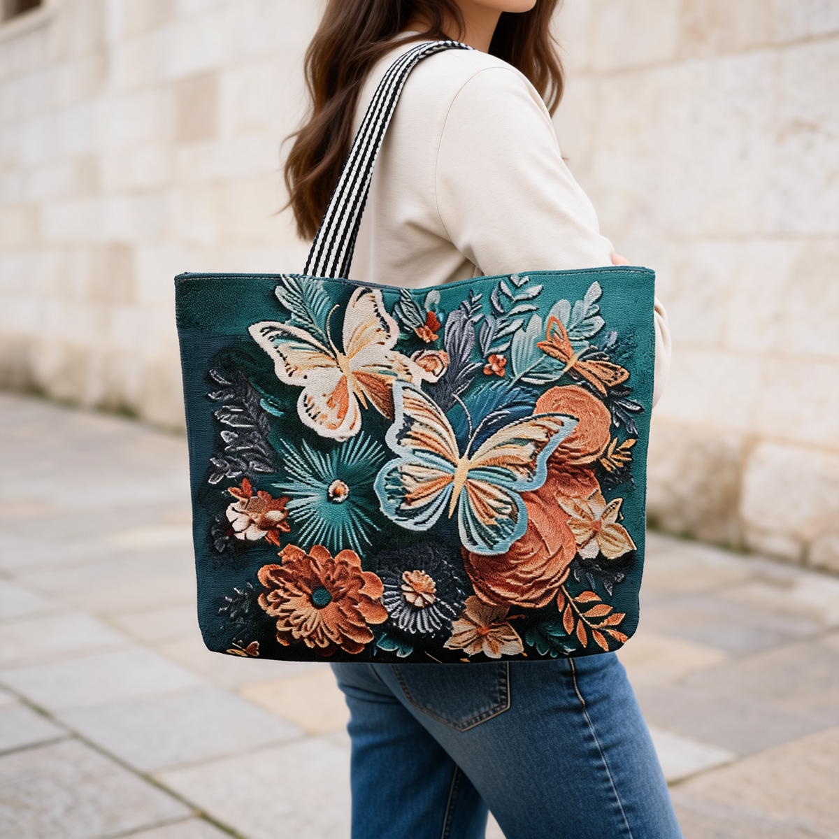 Botanical Tapestry Tote — lifestyle styling | Mak&Malva gallery 1-3