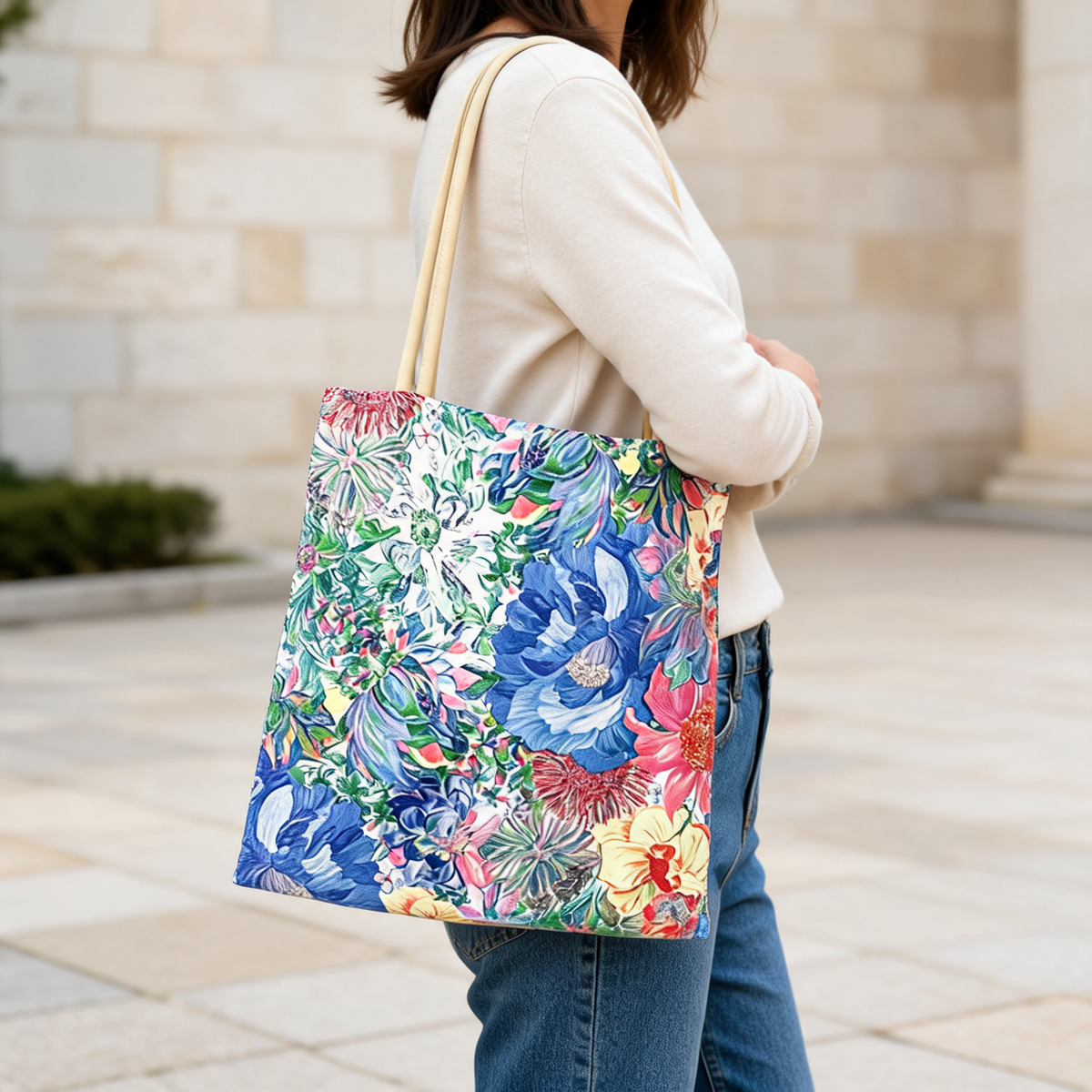 Botanical Bouquet Tote — lifestyle styling | Mak&Malva gallery 1-3