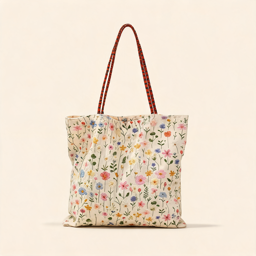 Little Meadow Embroidered Tote — front product view | Mak&Malva gallery 1-3