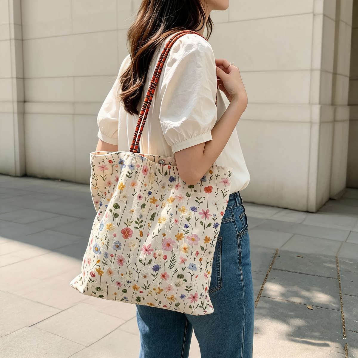 Little Meadow Embroidered Tote — lifestyle styling | Mak&Malva gallery 1-3
