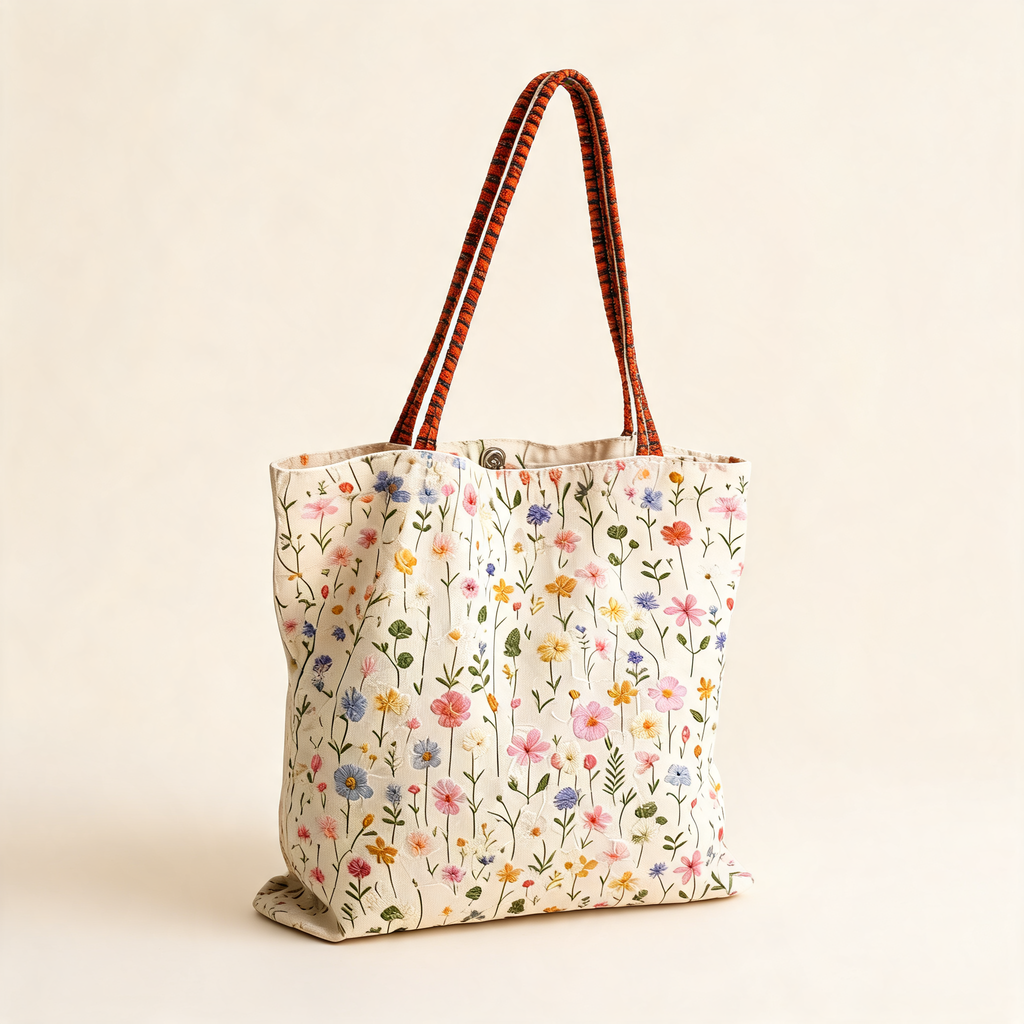Little Meadow Embroidered Tote — three-quarter product view | Mak&Malva gallery 1-3