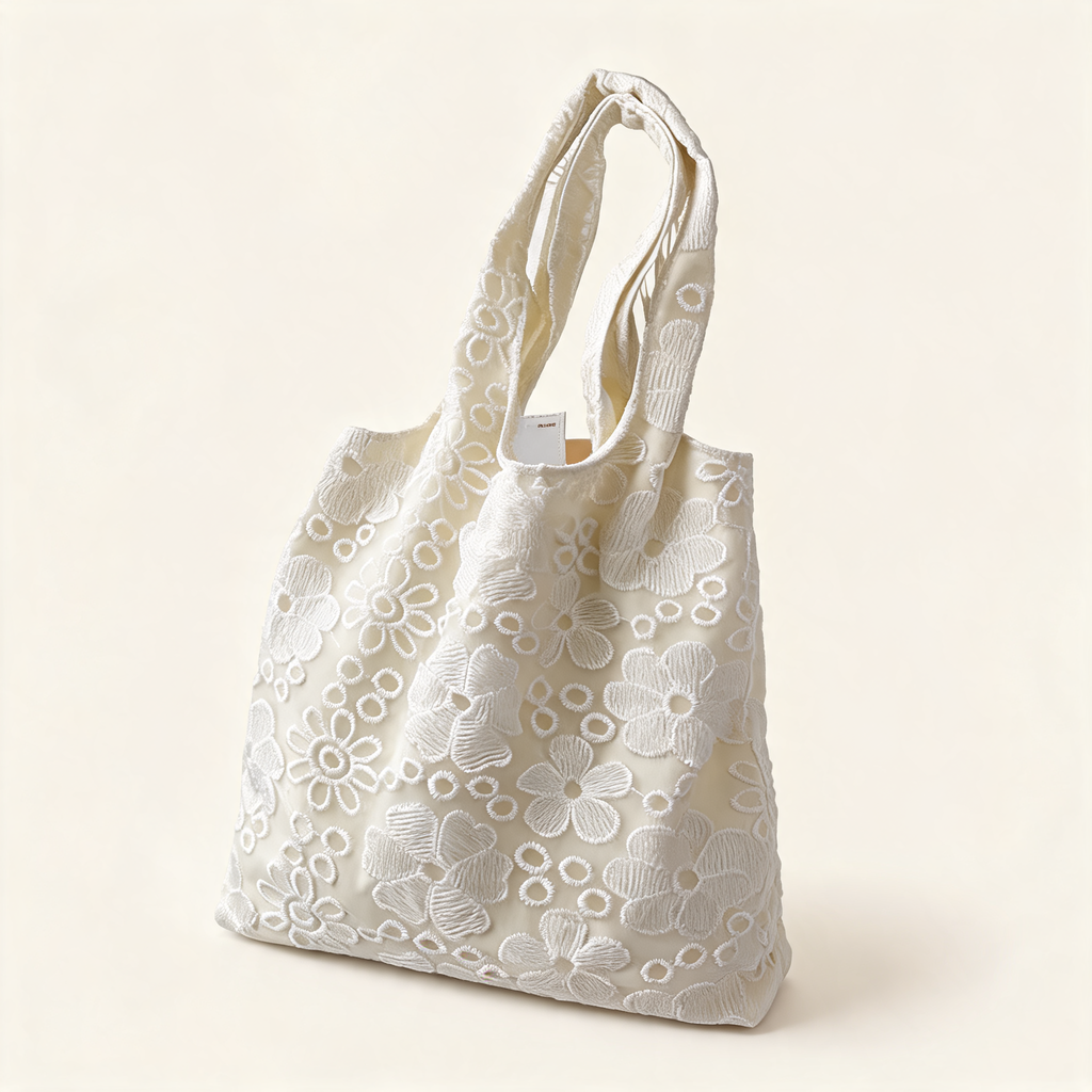 Ivory Eyelet Tote — three-quarter product view | Mak&Malva gallery 1-3