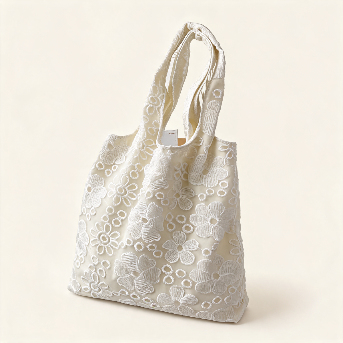 Ivory Eyelet Tote — three-quarter product view | Mak&Malva gallery 1-3